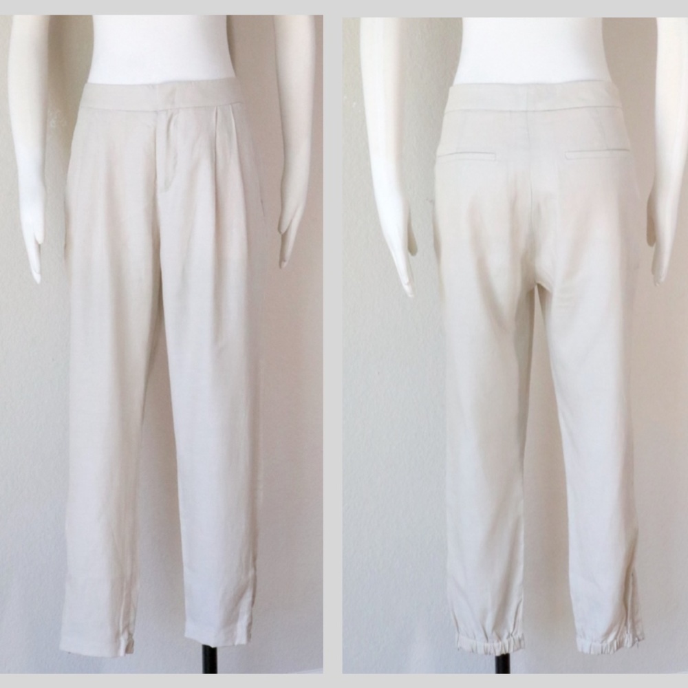 Lightweight high-rise pleated pants w/straight leg & zippered ankles